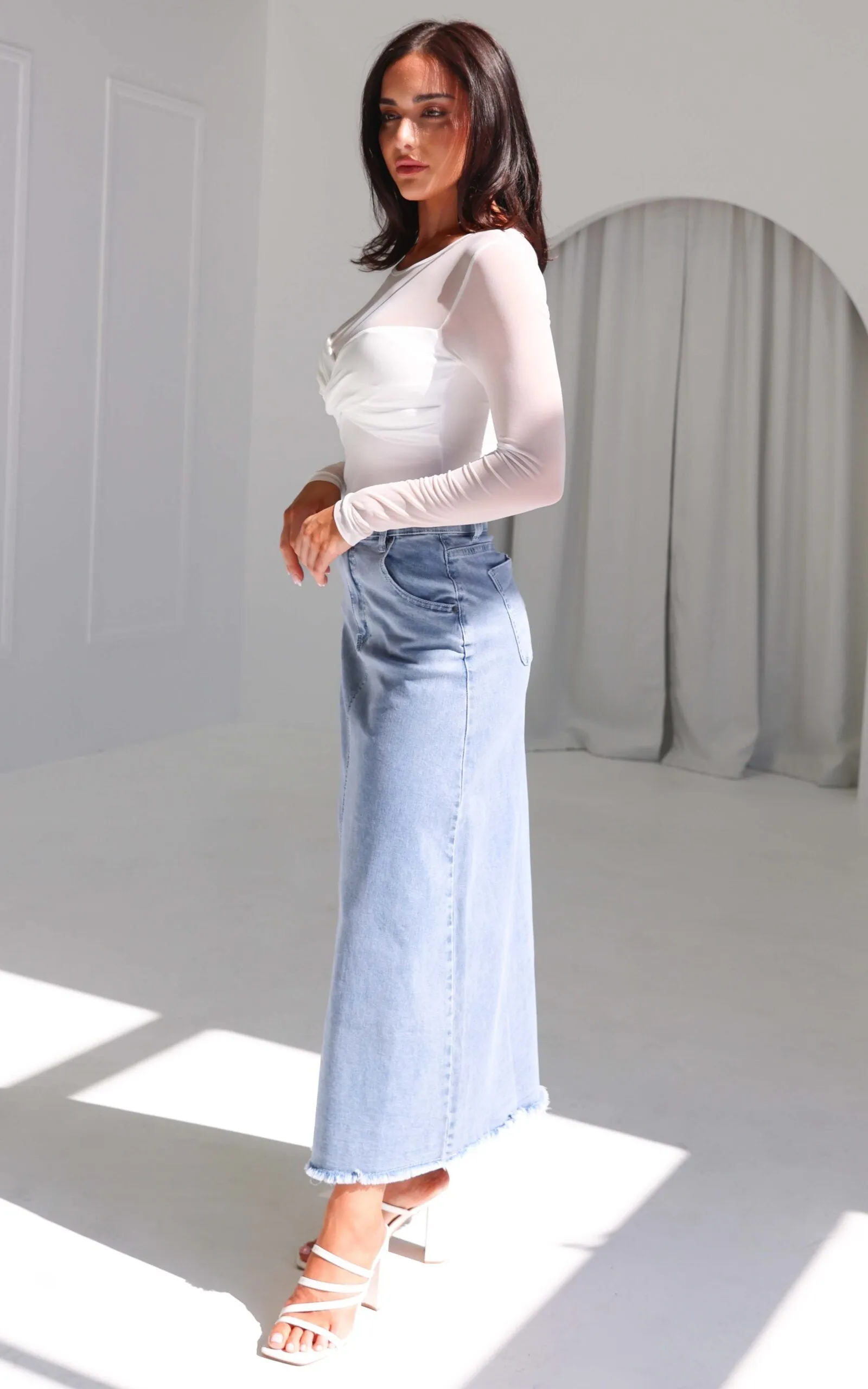 Kensho Denim Maxi Skirt - Light Blue