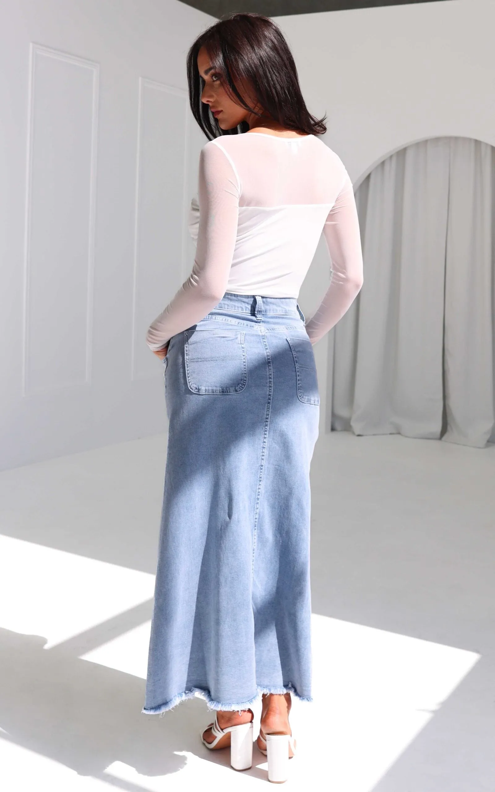 Kensho Denim Maxi Skirt - Light Blue