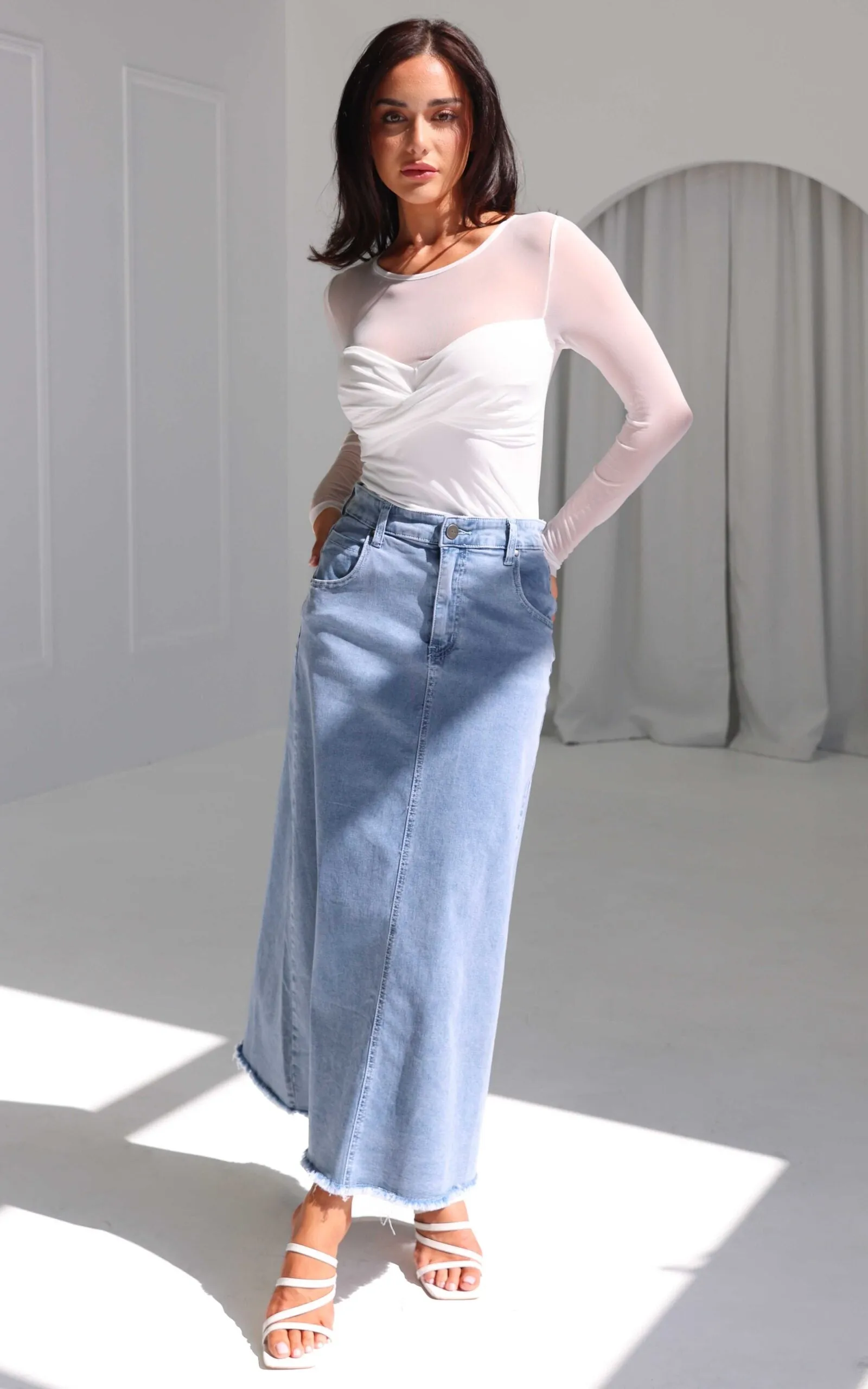 Kensho Denim Maxi Skirt - Light Blue