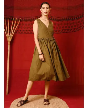 Khaki Angrakha Dress