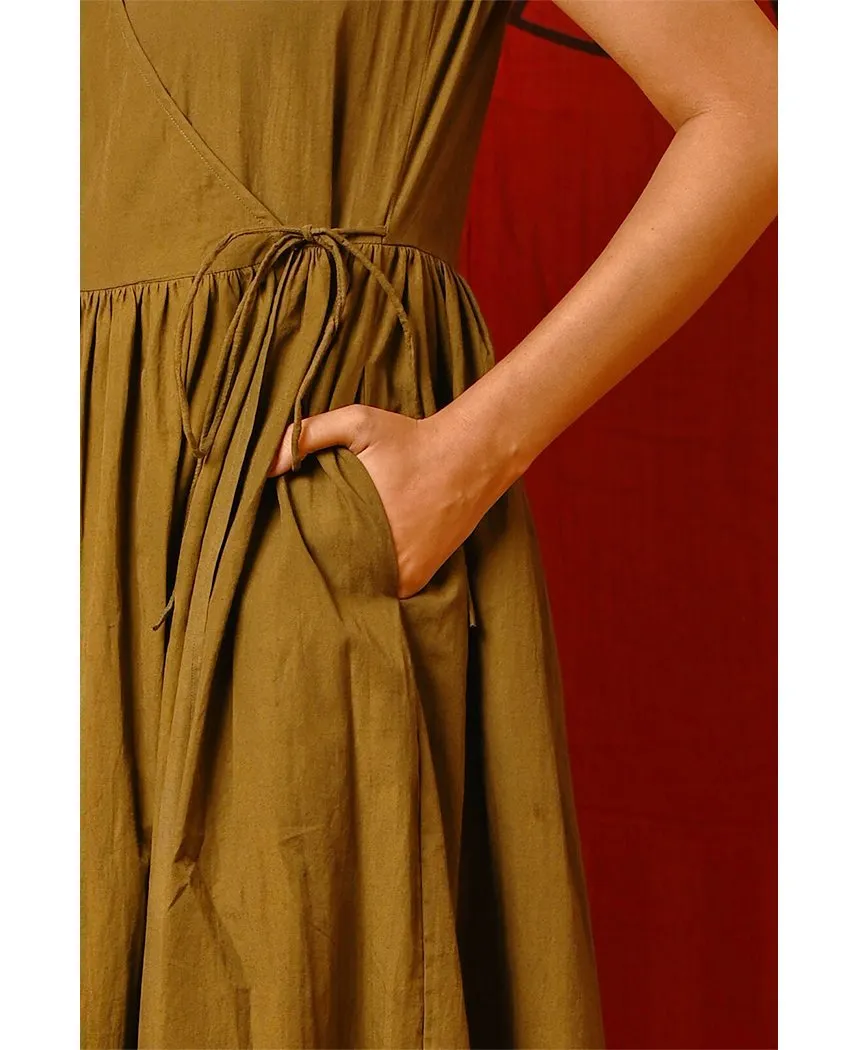 Khaki Angrakha Dress