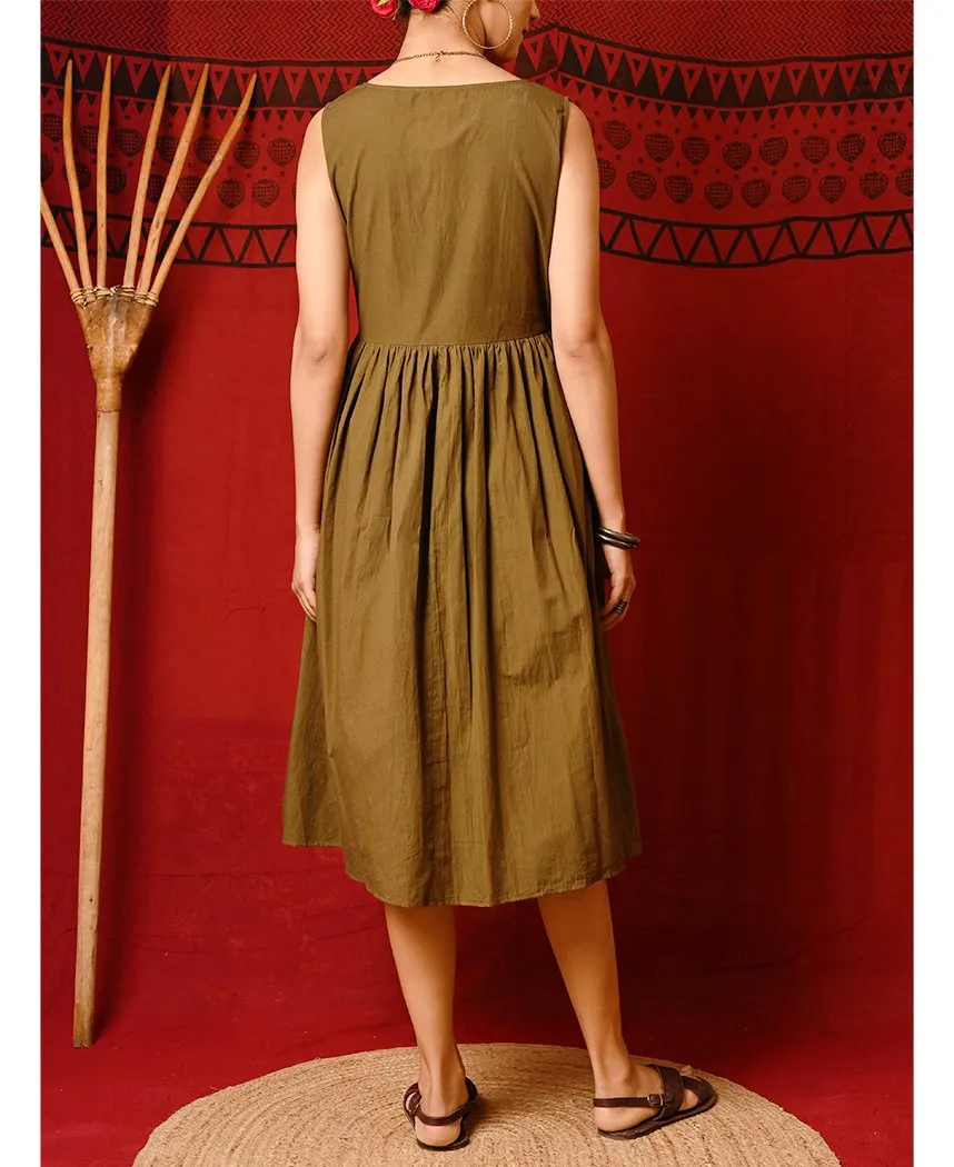 Khaki Angrakha Dress