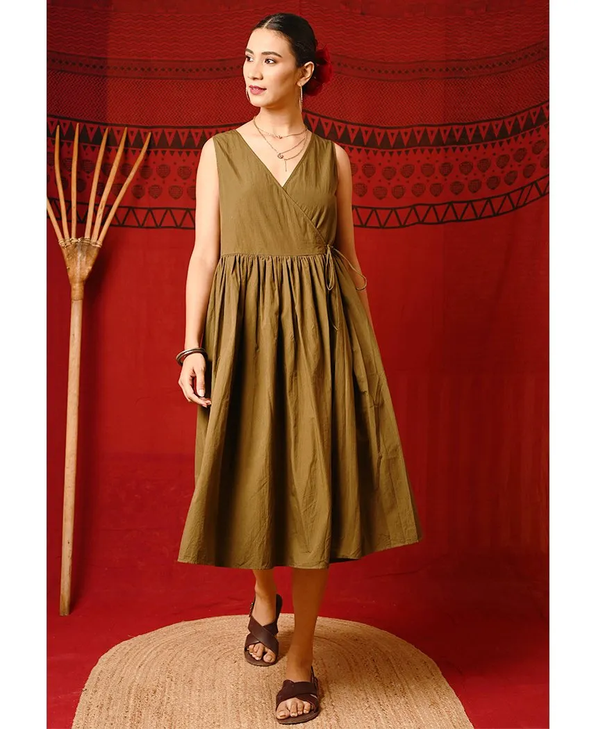 Khaki Angrakha Dress