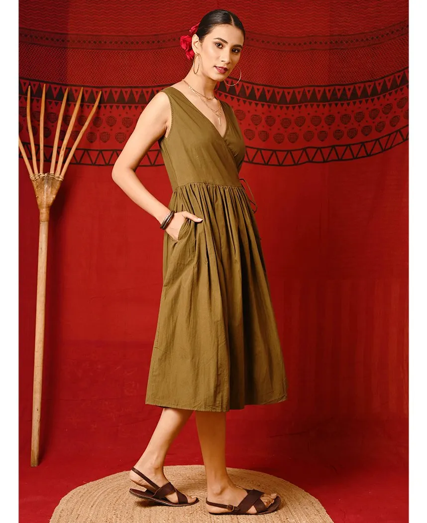 Khaki Angrakha Dress