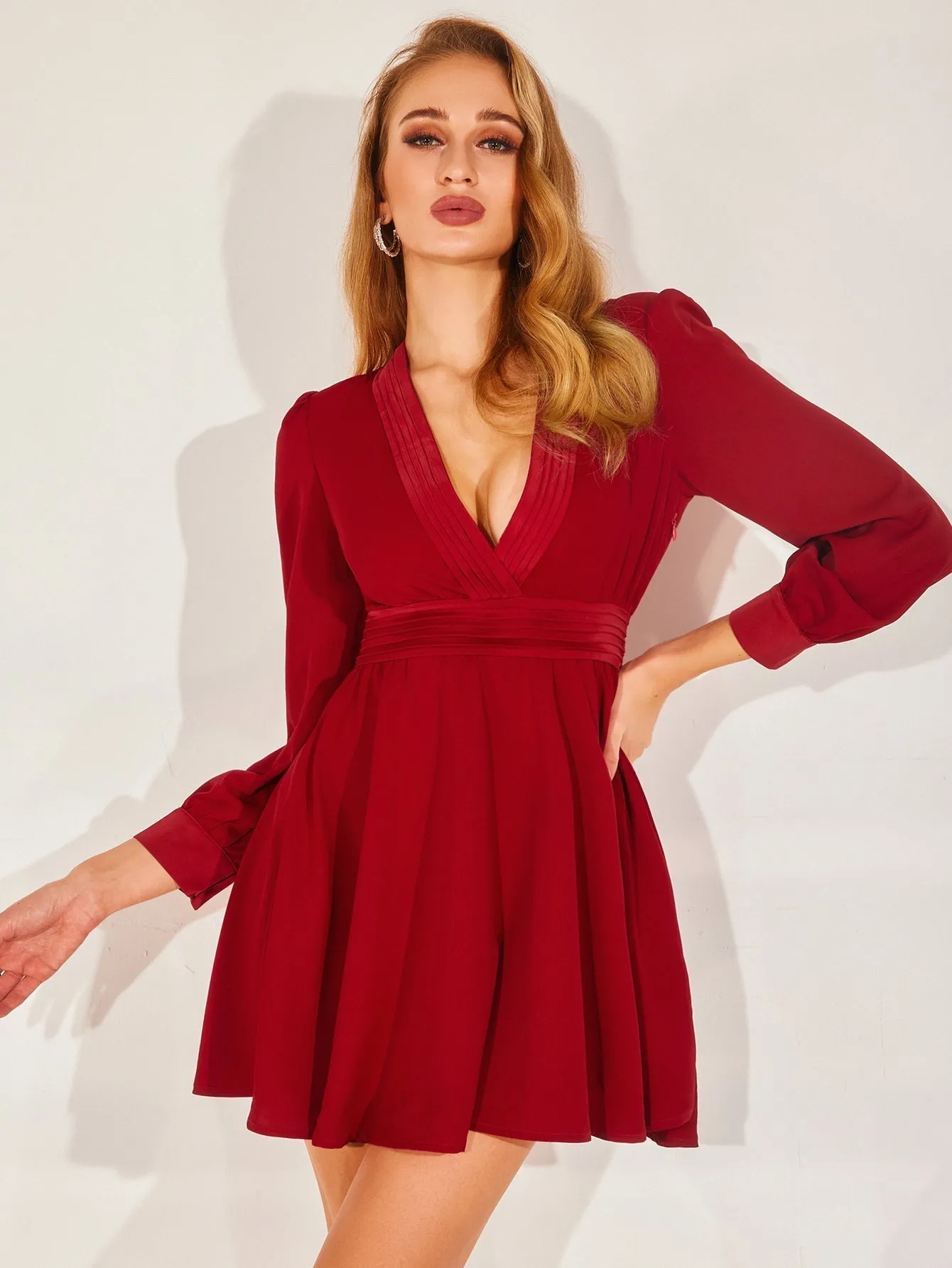 KittenAlarm - Deep V Neck Ruffle Hem Dress