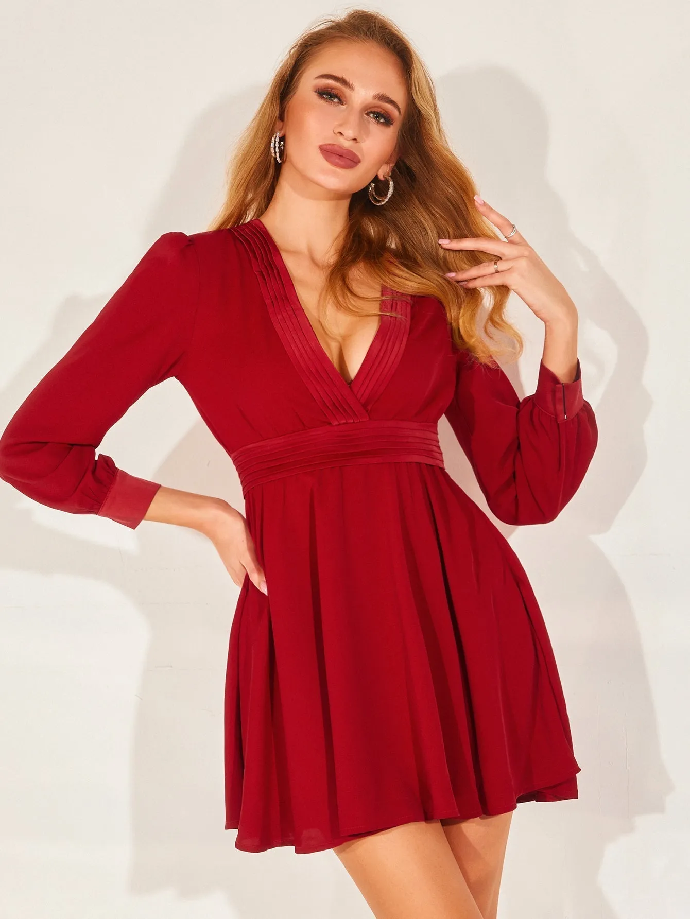 KittenAlarm - Deep V Neck Ruffle Hem Dress