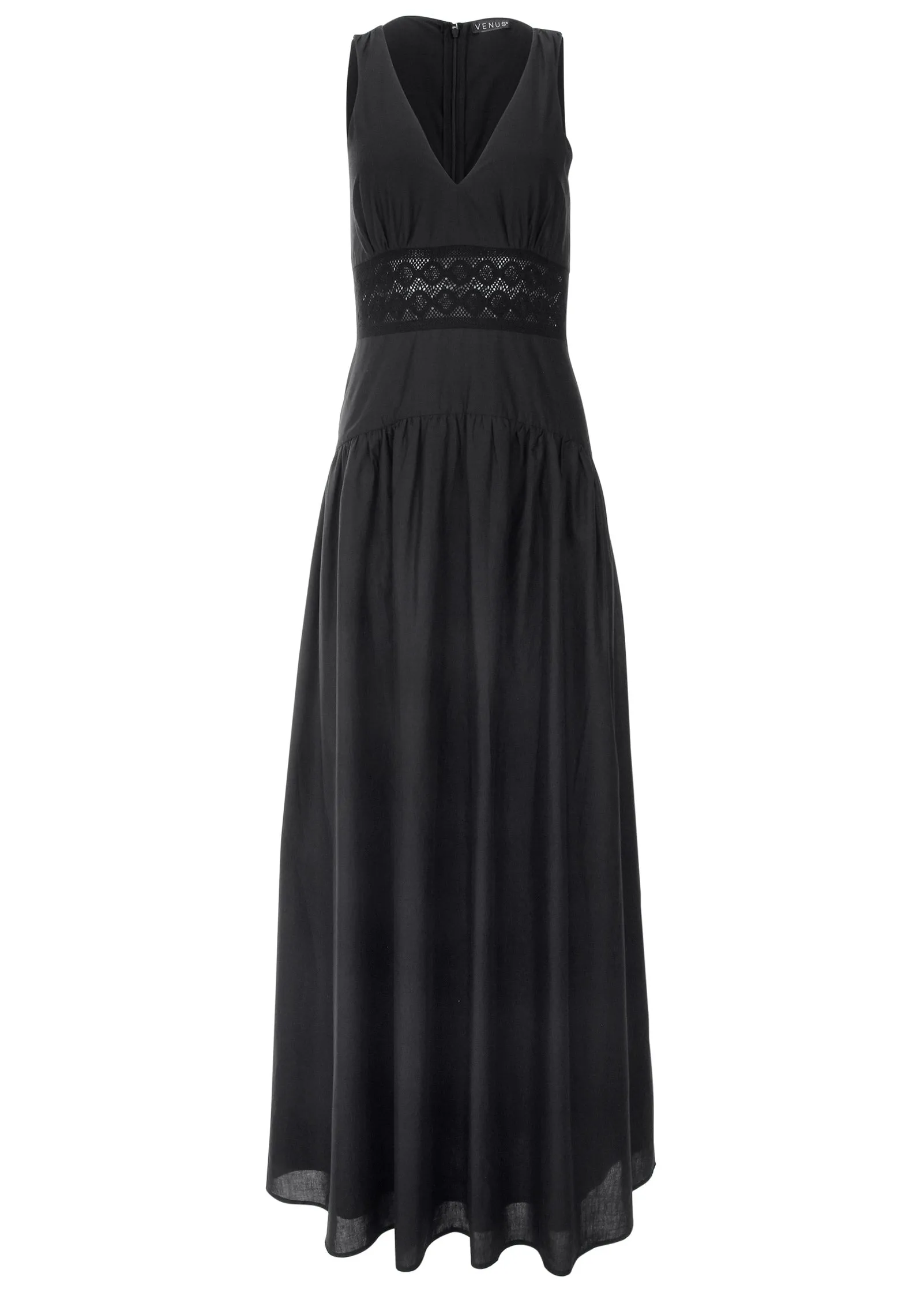 Lace Detail Drop Waist Maxi - Black