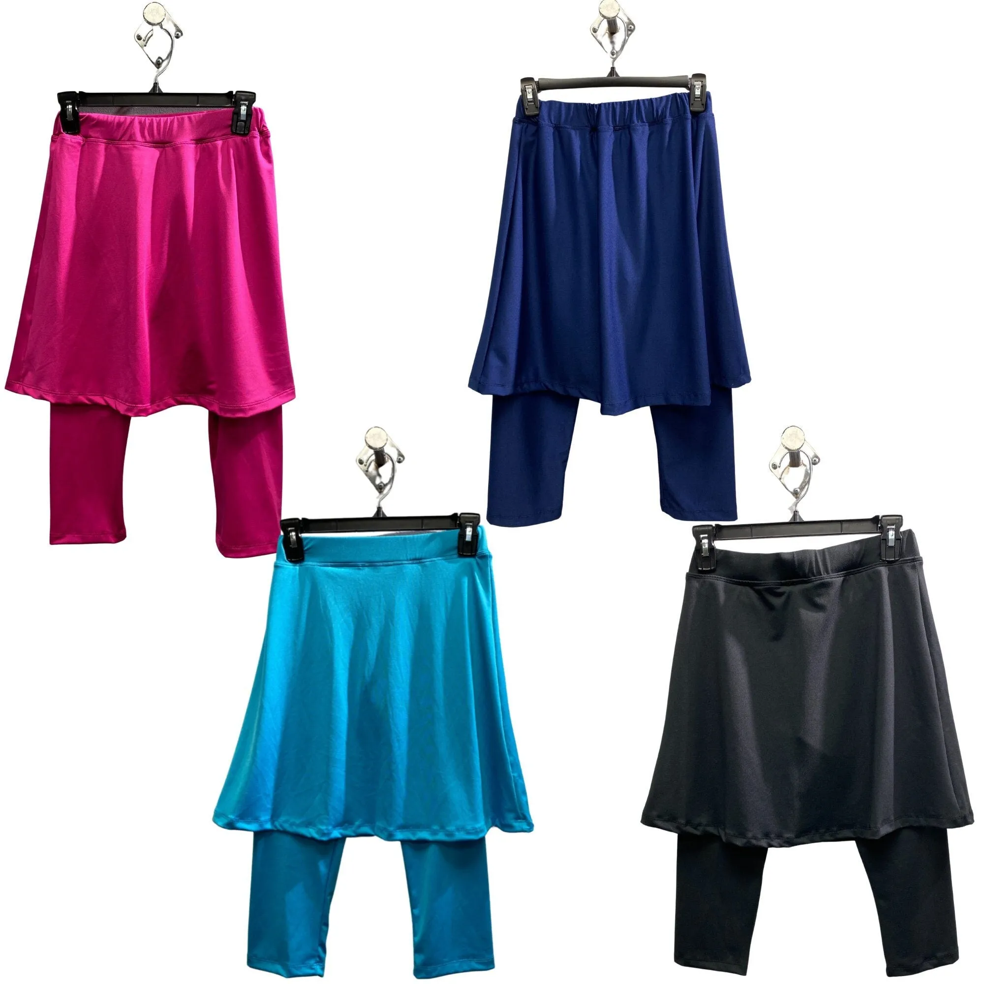 Ladies Pink Leggings w Attached Skirt, Mini Flared Skirt w Leggings, soft Skirted Leggings, 2-in-1 skirt leggings, Running Leggings w Skirt