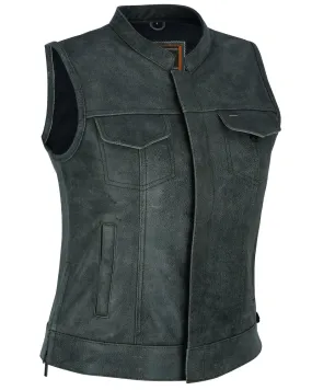 Leather Women's Premium Single Back Panel Concealment Vest - GRAY