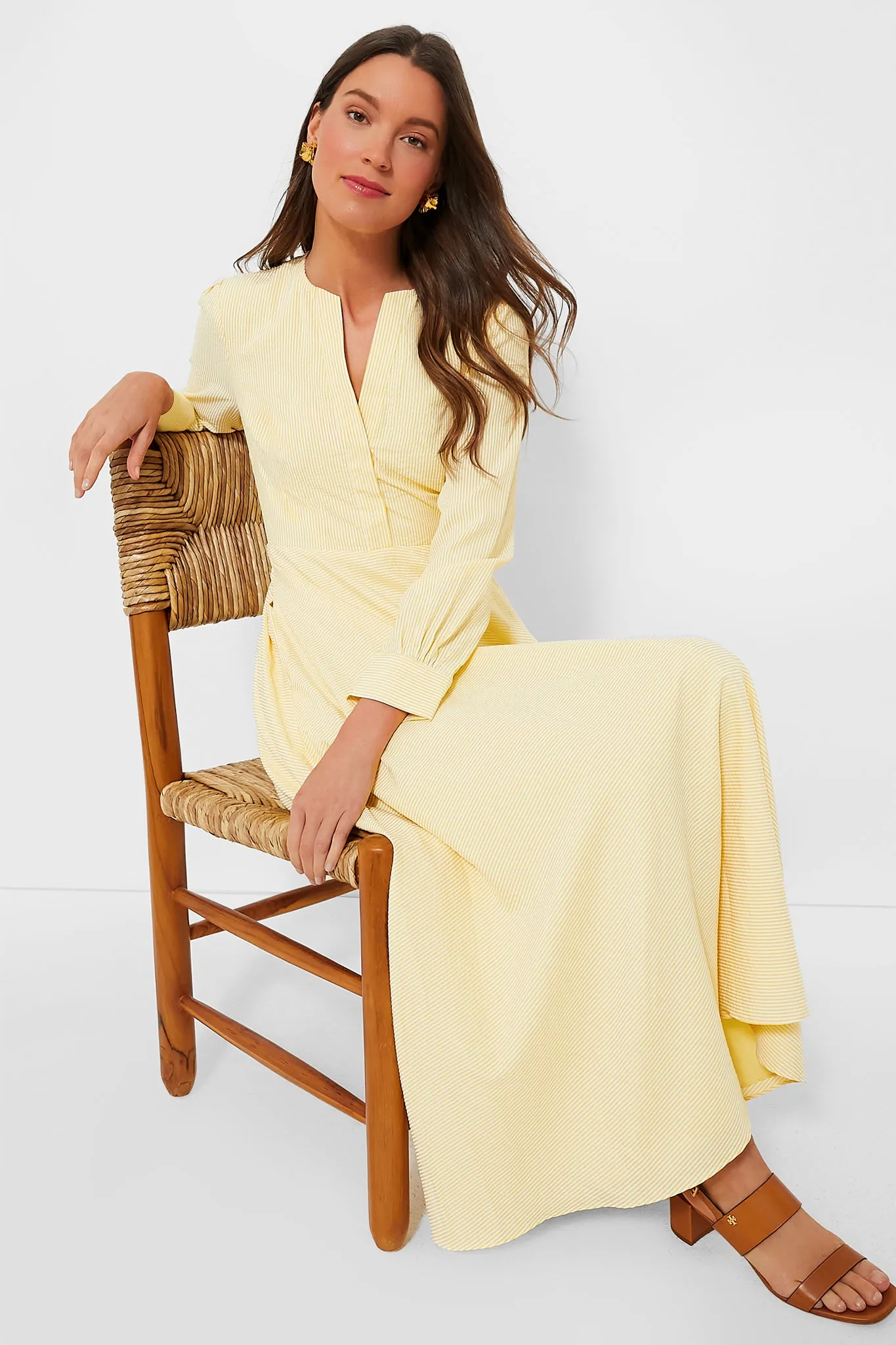 Lemon Seersucker Stripe Mila Dress