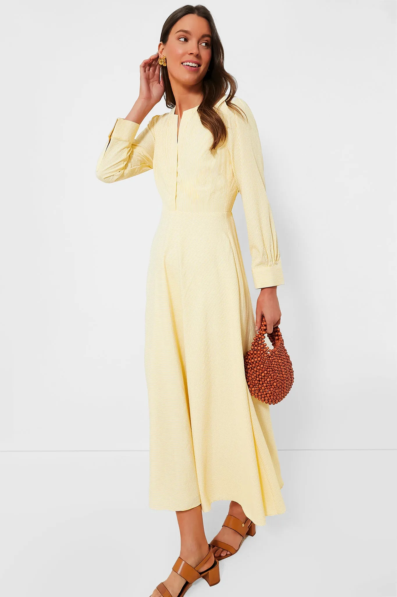 Lemon Seersucker Stripe Mila Dress