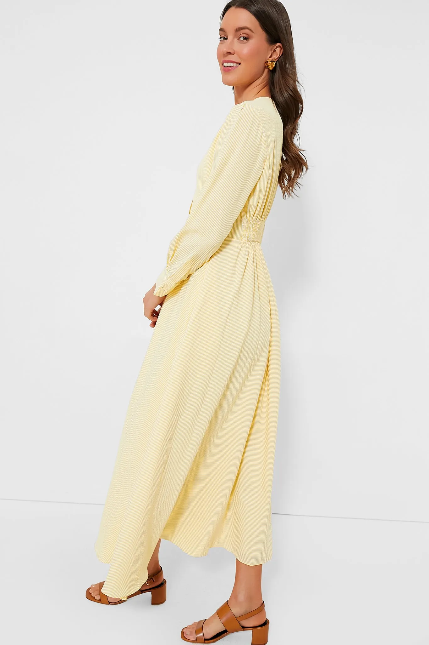 Lemon Seersucker Stripe Mila Dress