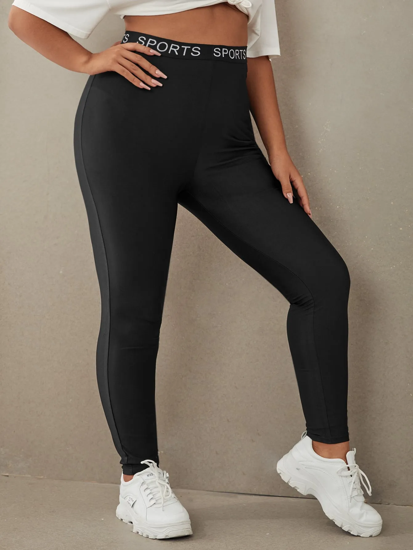 Letter Tape Long Plus Size Leggings