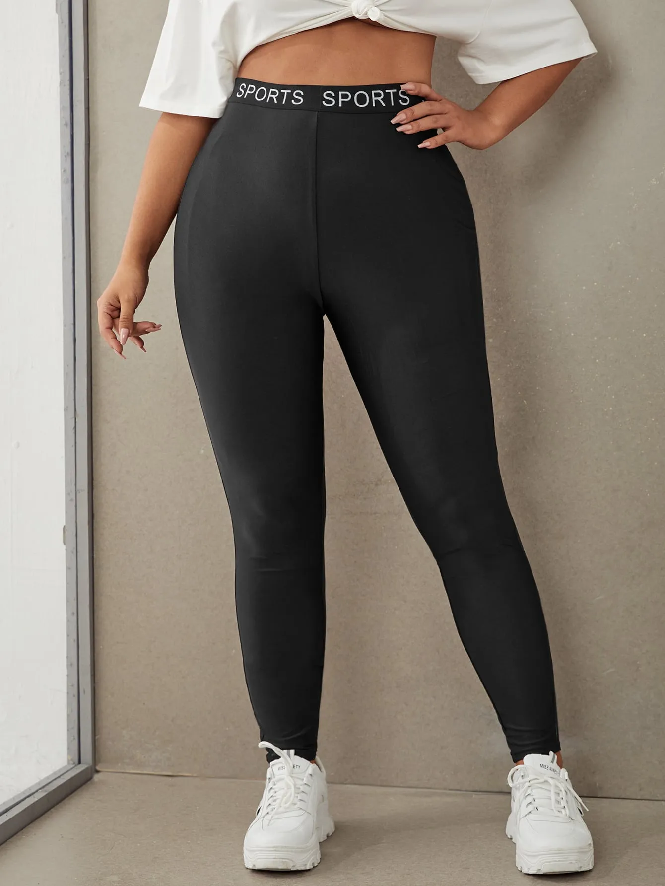 Letter Tape Long Plus Size Leggings