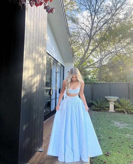 Light Blue Evening Gown Formal Evening Long Two Piece prom gown     fg4172