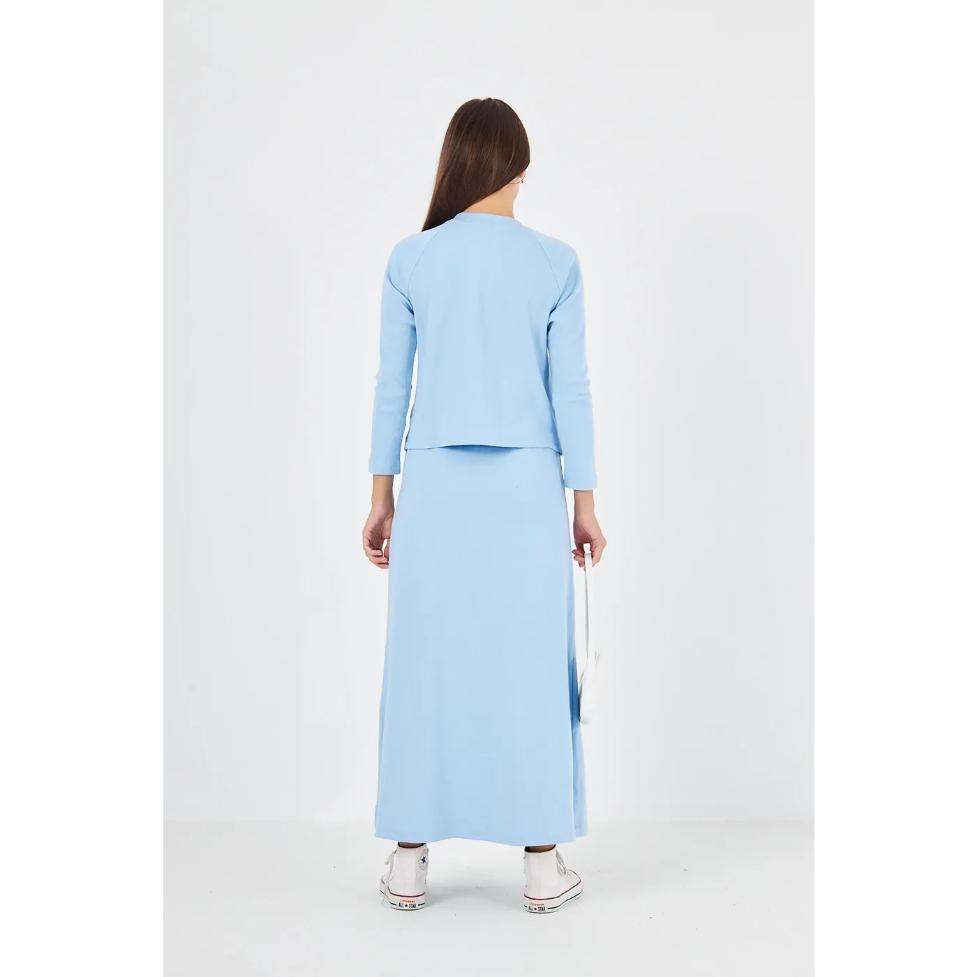 Light Blue Ribbed Top & Skirt Matching Set