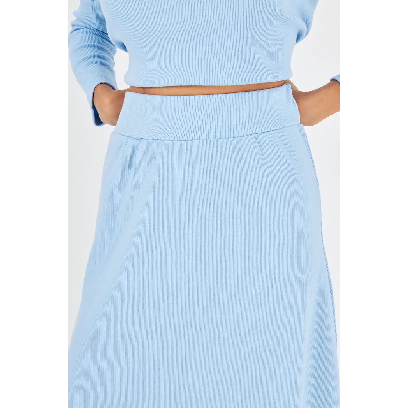 Light Blue Ribbed Top & Skirt Matching Set