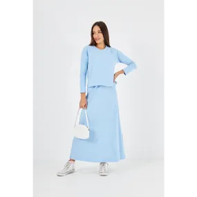 Light Blue Ribbed Top & Skirt Matching Set