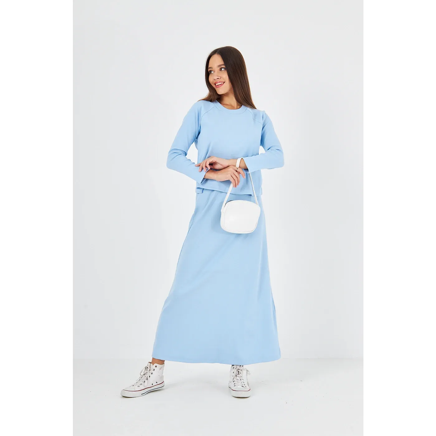 Light Blue Ribbed Top & Skirt Matching Set