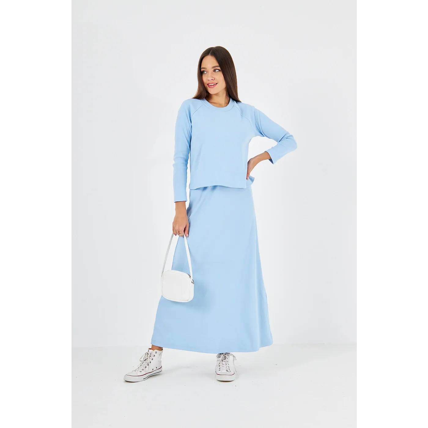 Light Blue Ribbed Top & Skirt Matching Set