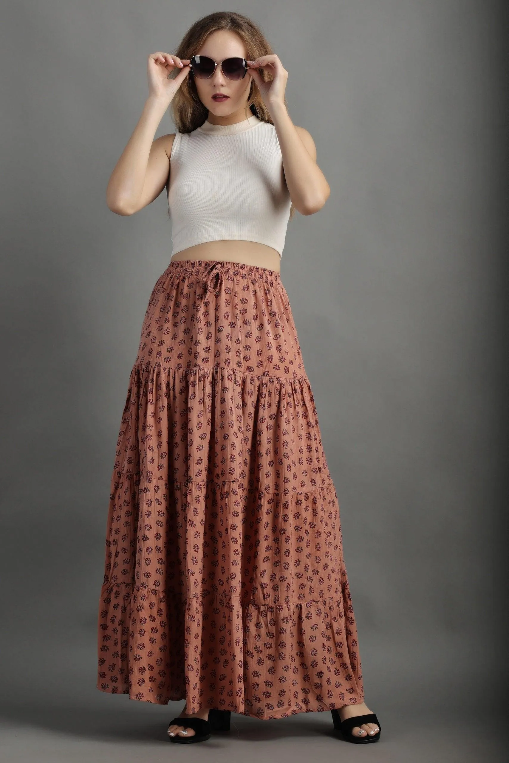 Light Brown Floral Printed Skirt