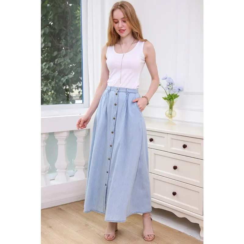 Light Denim Button Up Maxi Skirt