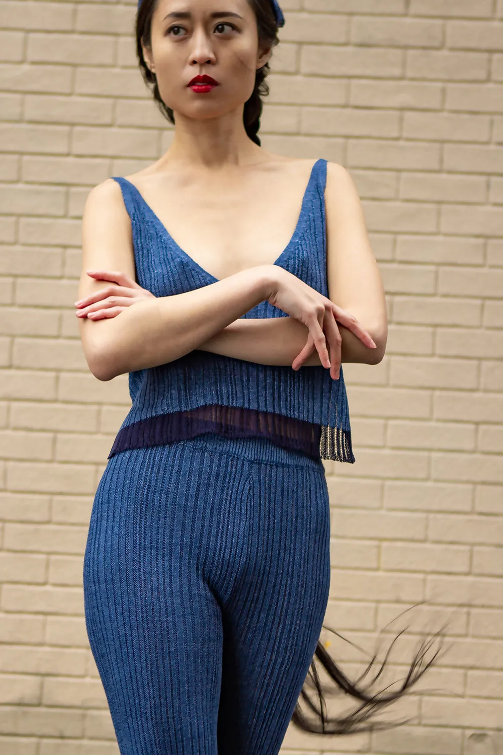 Linen Rib Vest (Indigo)