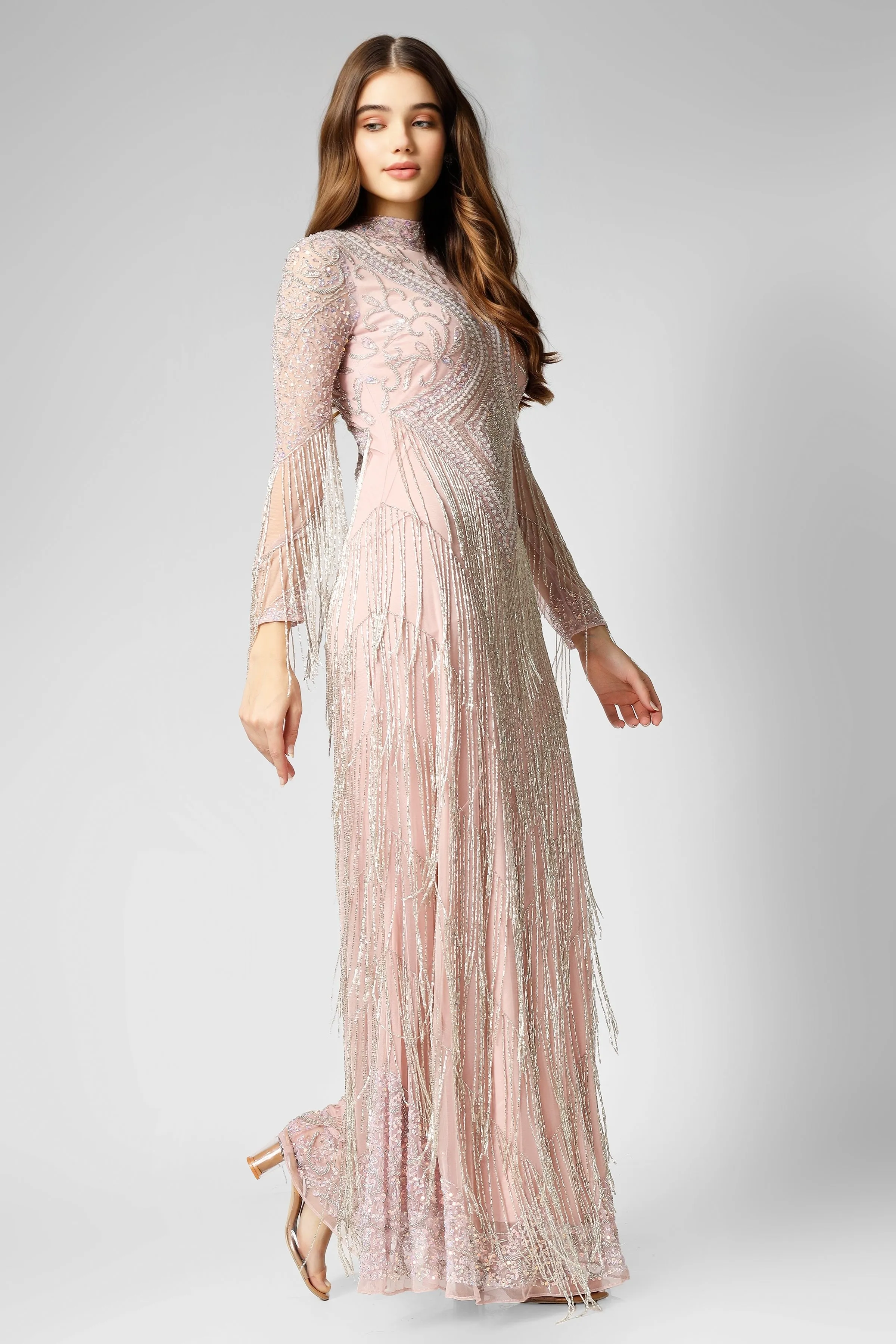 Lissy Pink Fringe Maxi Dress