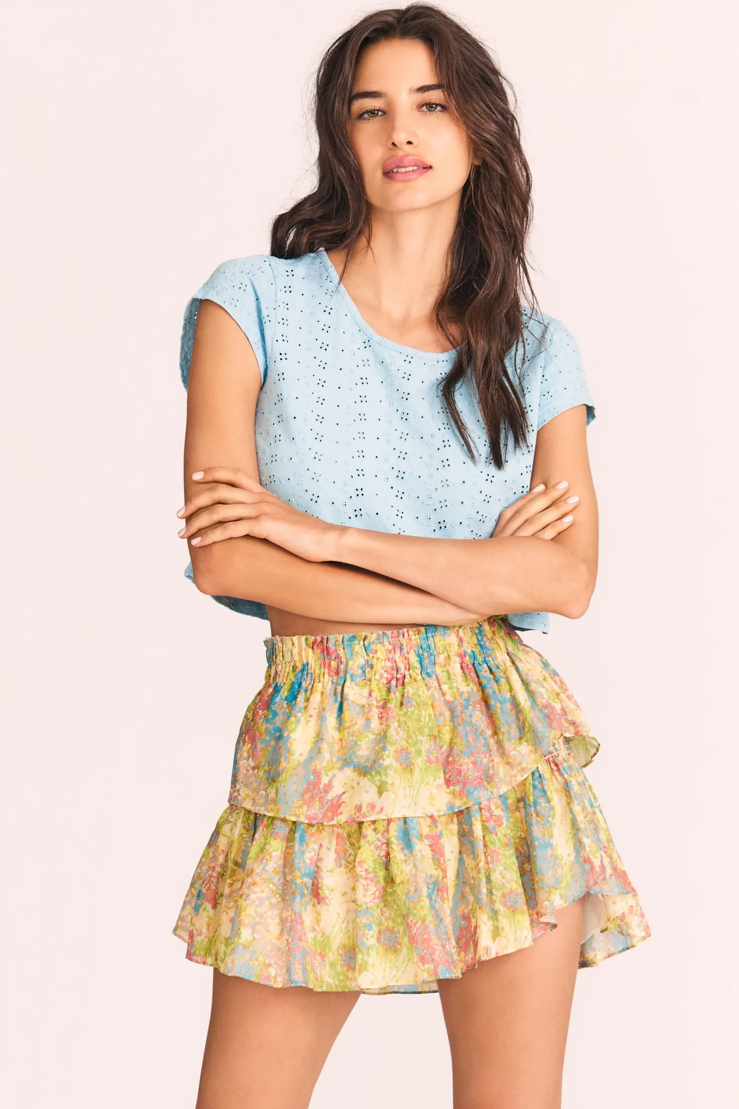 Love Shack Fancy - Ruffle Mini Skirt in Pastel Fields