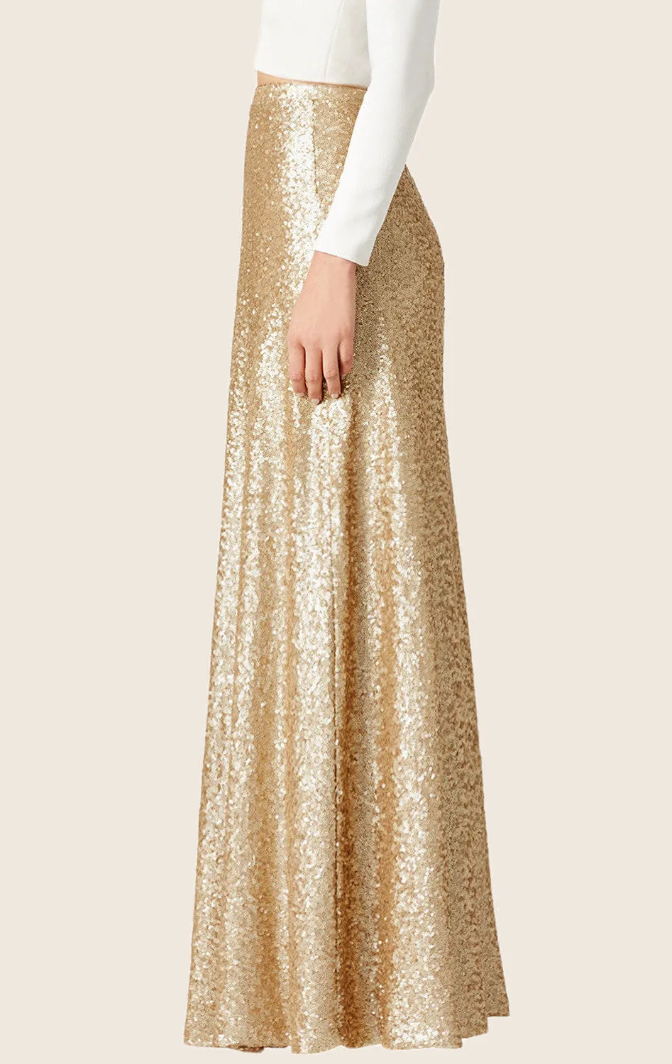 MACloth A Line Floor Length Sequin Skirt Maxi Skirt