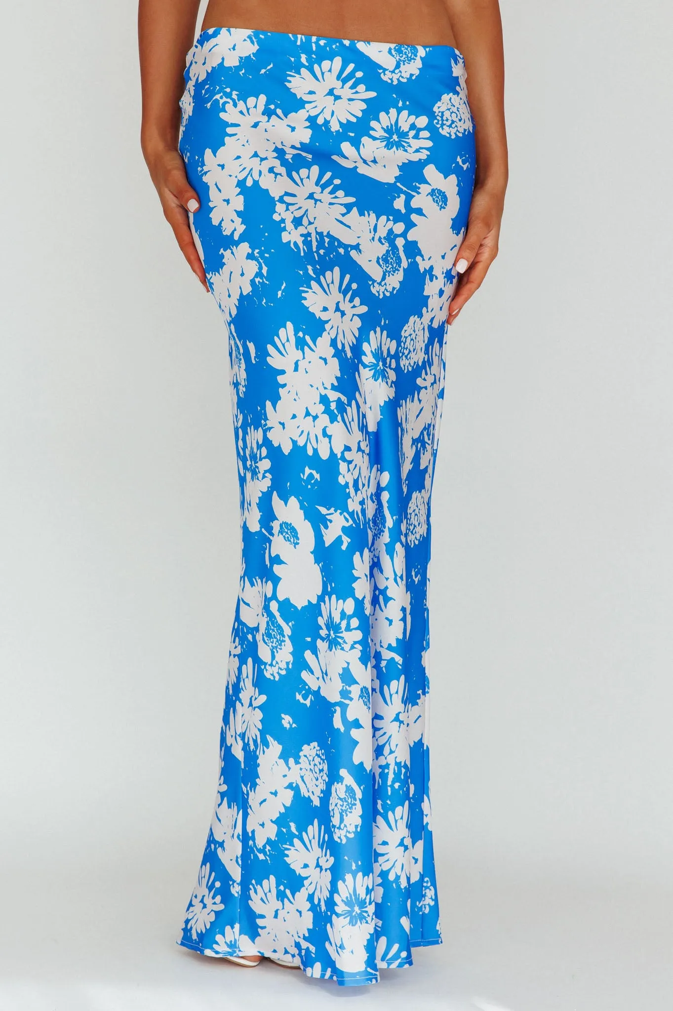 Manila Satin Maxi Skirt Blue Floral