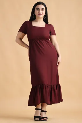 Maroon Solid Backless Tie Dress