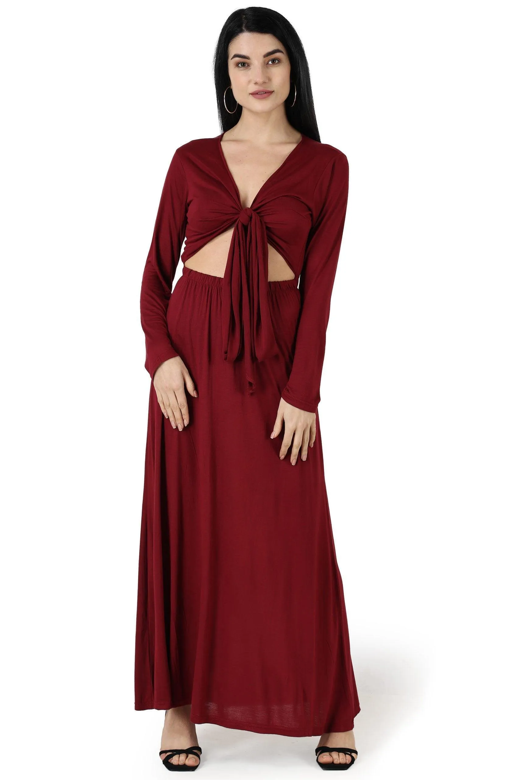 Maroon Solid Multiway Wear Maxi Dress