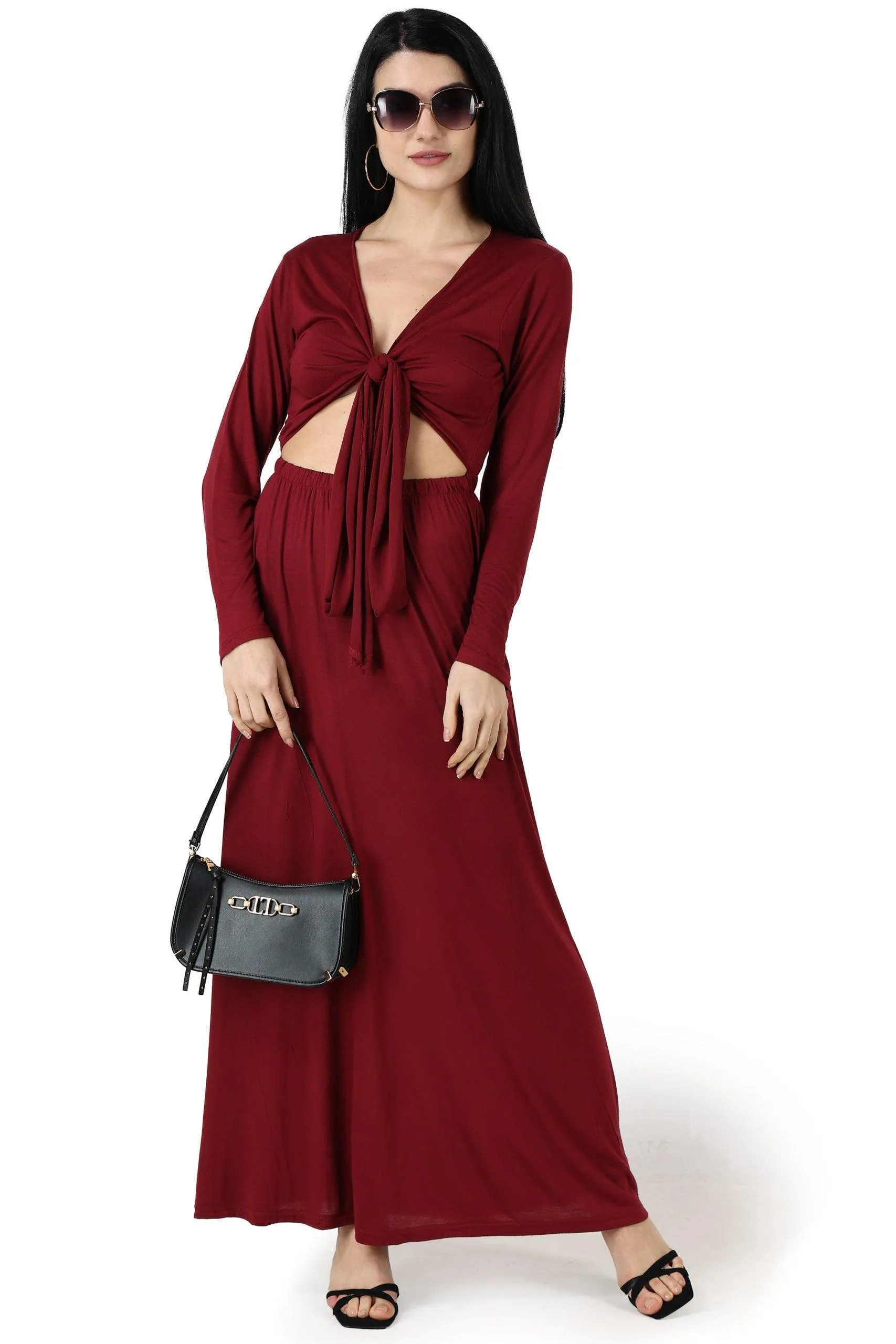 Maroon Solid Multiway Wear Maxi Dress