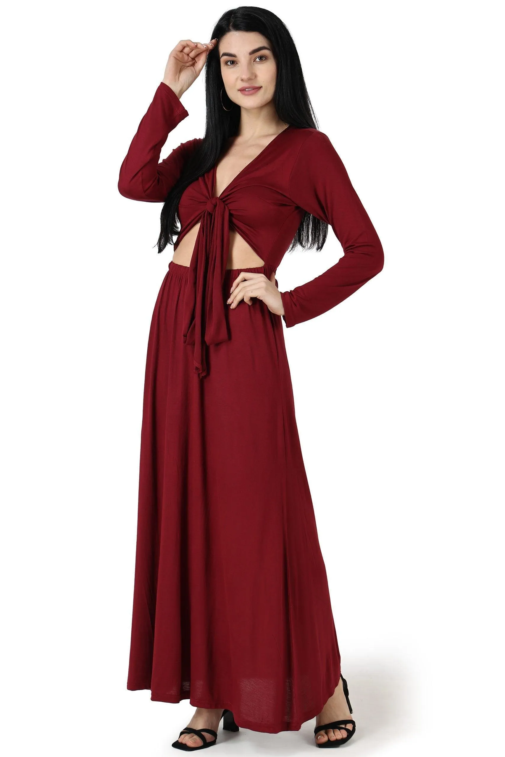 Maroon Solid Multiway Wear Maxi Dress