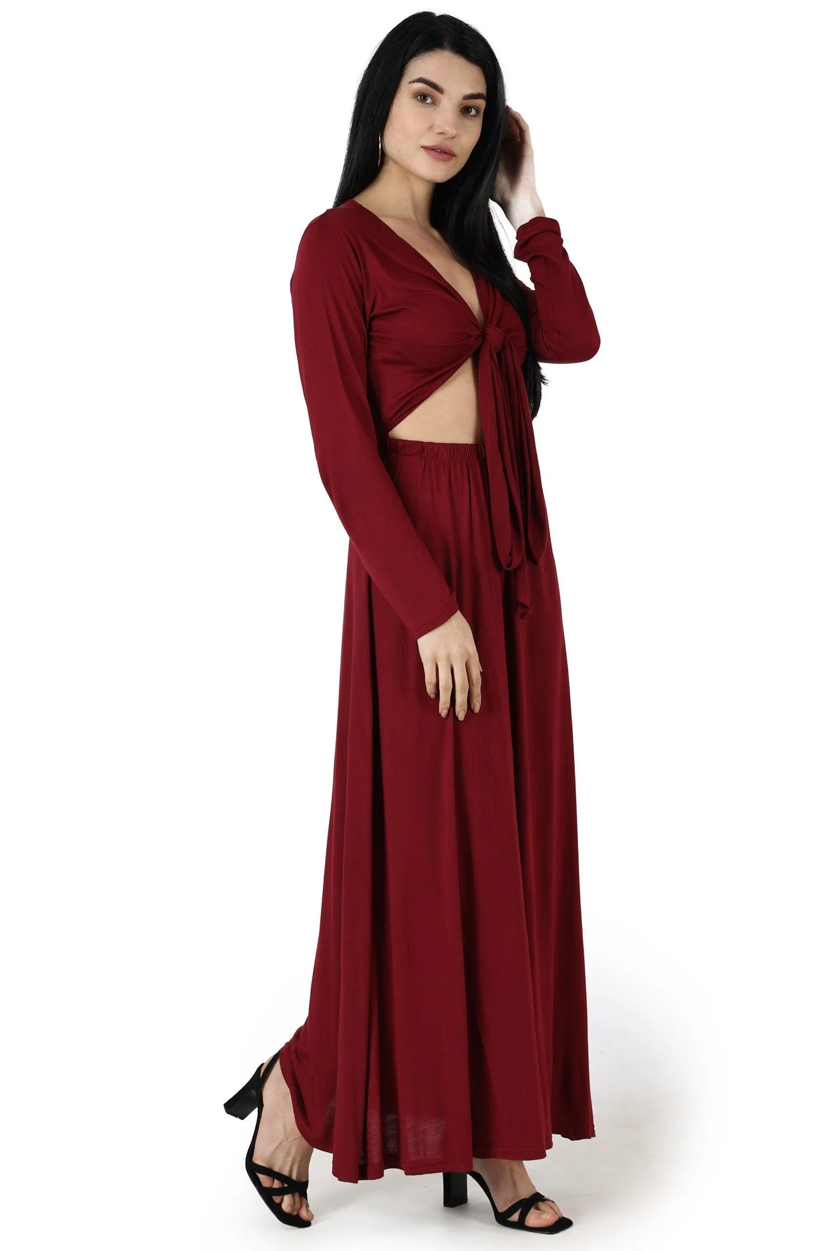 Maroon Solid Multiway Wear Maxi Dress