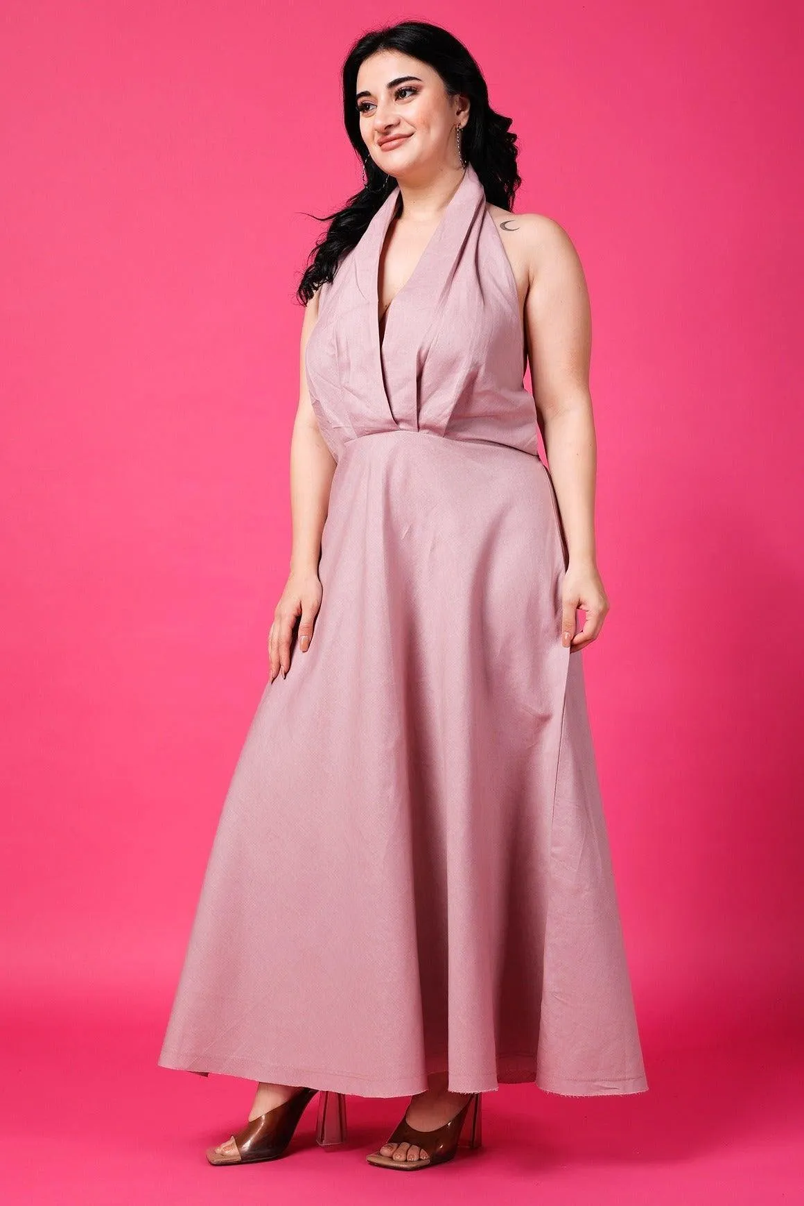 Mauve Solid Back Tie Dress