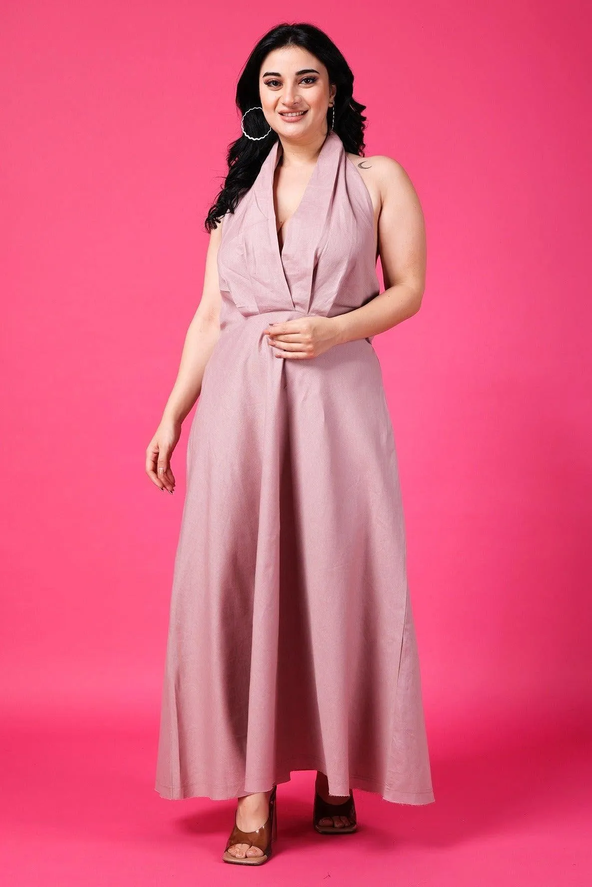 Mauve Solid Back Tie Dress