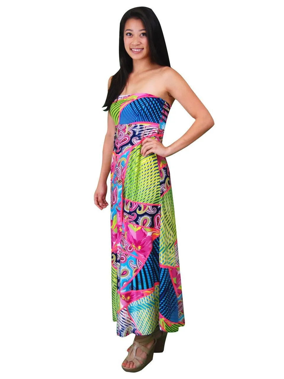 Maxi Skirt Garden Flower Pink Green Blue