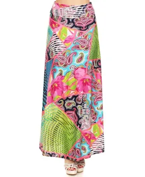 Maxi Skirt Garden Flower Pink Green Blue