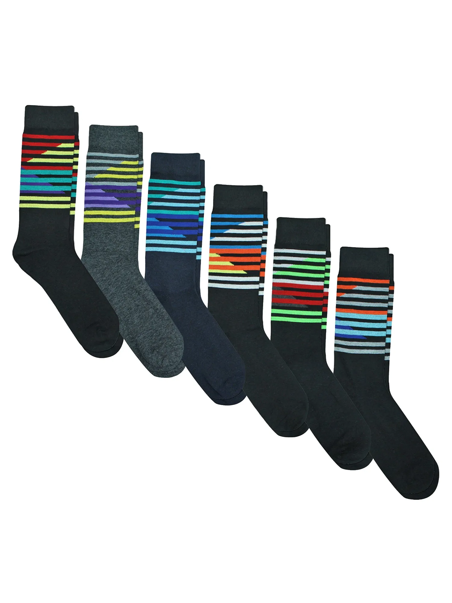 Men's Assorted 6 Pack Geometric Striped Dress Socks