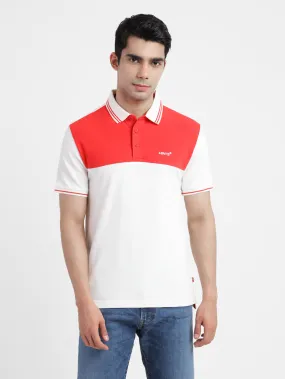 Men's Colorblock White Polo T-Shirt