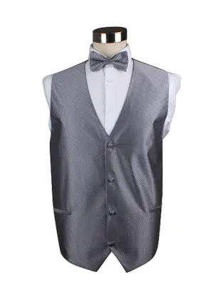 Mens Dark Silver Checkered Patterned Vest Waistcoat & Matching Bow Tie