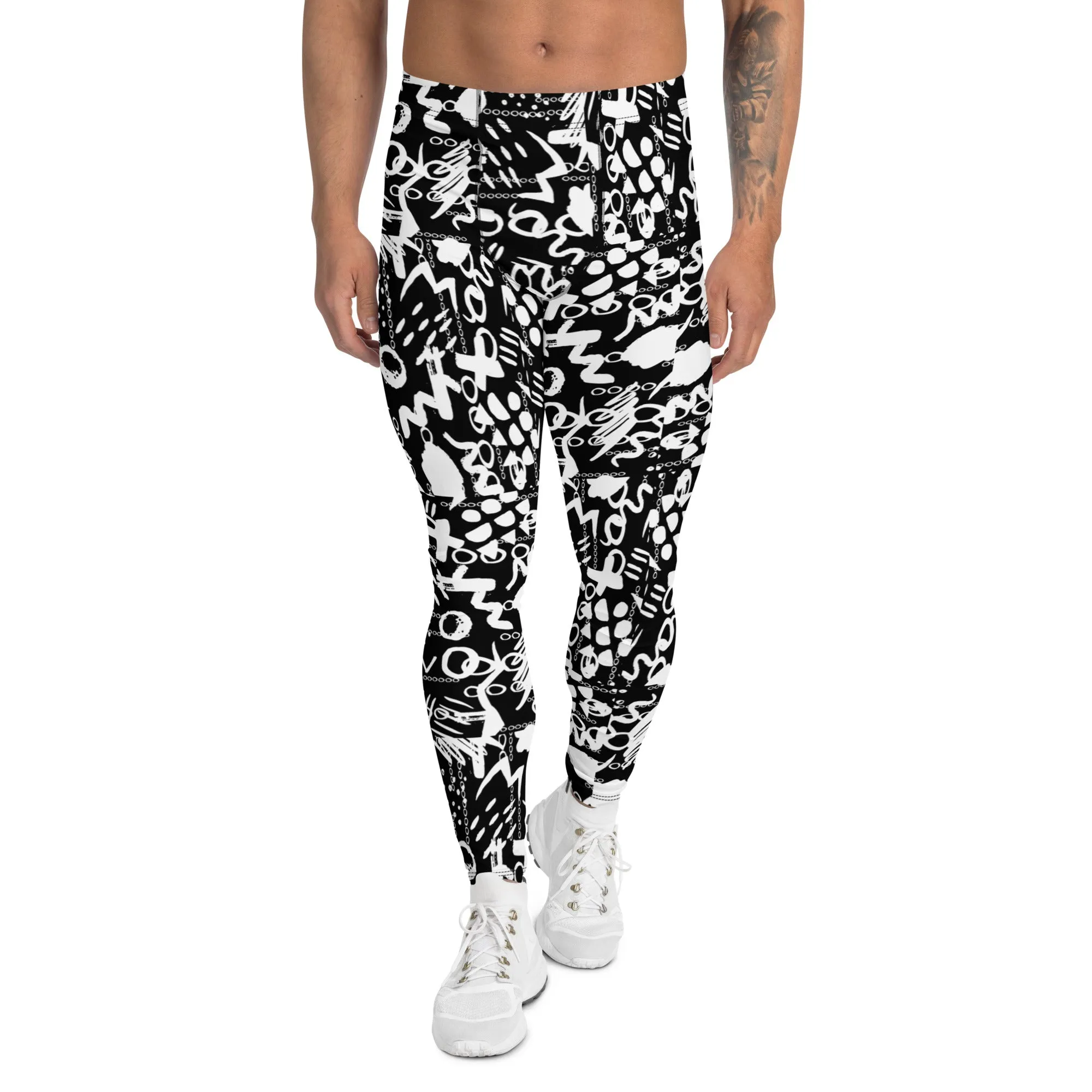 Men's Leggings, Black White Wrestling Tights, Gym Leggings, Gifts for Him, Yoga Leggings, Rave Pants, Festival Tights