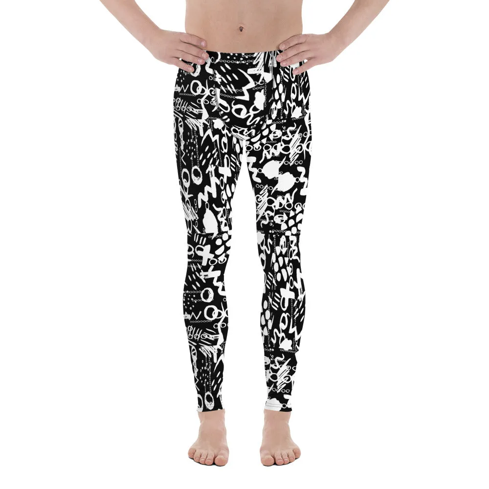 Men's Leggings, Black White Wrestling Tights, Gym Leggings, Gifts for Him, Yoga Leggings, Rave Pants, Festival Tights