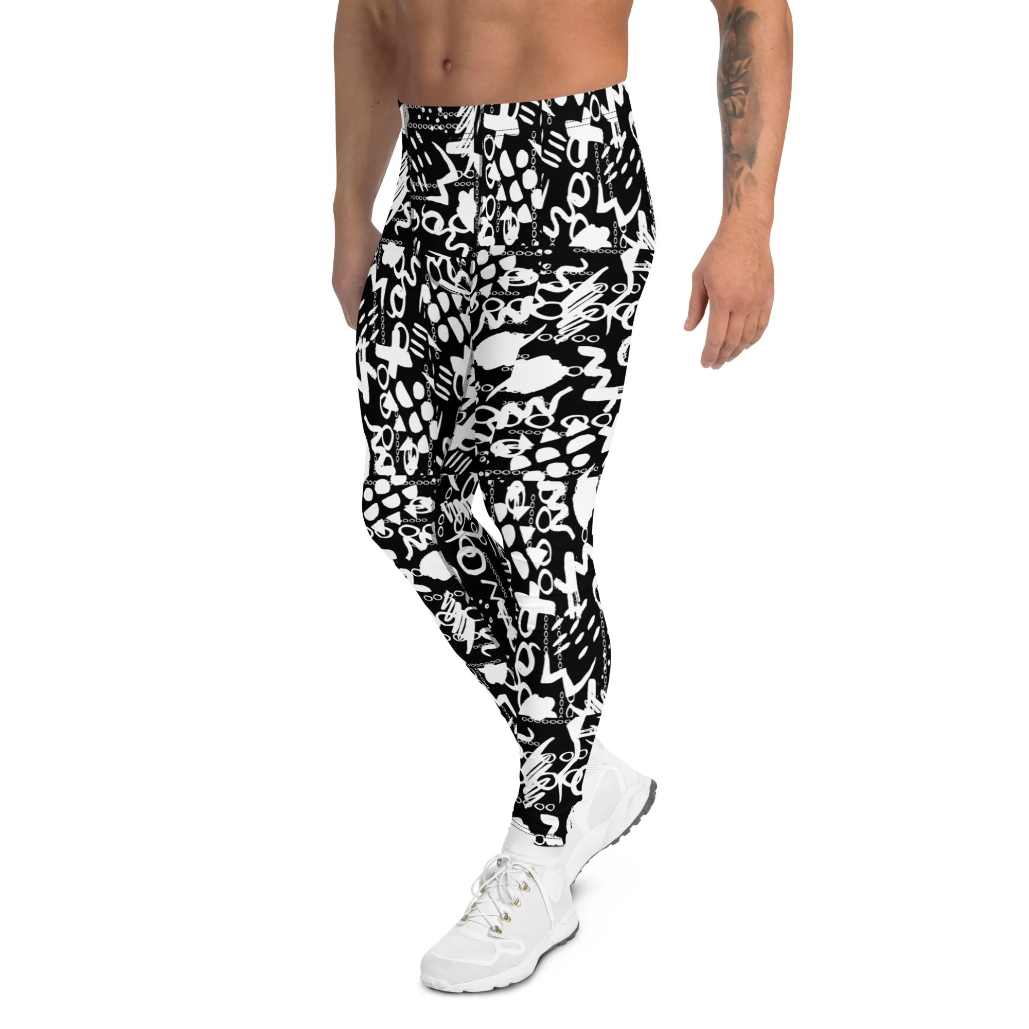 Men's Leggings, Black White Wrestling Tights, Gym Leggings, Gifts for Him, Yoga Leggings, Rave Pants, Festival Tights