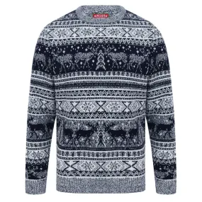 Mens Reindeer Fair Isle Christmas Jumper Grey Marl Nordic