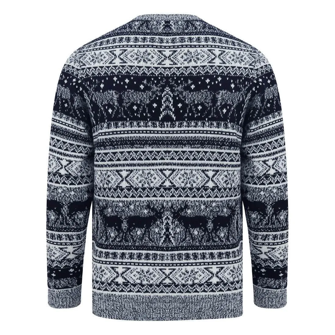 Mens Reindeer Fair Isle Christmas Jumper Grey Marl Nordic