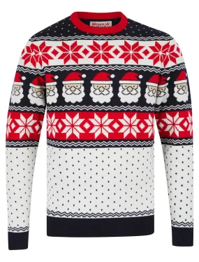 Men's Santahead Wallpaper Pattern Novelty Knitted Christmas Jumper in Tokyo Red - Merry Christmas