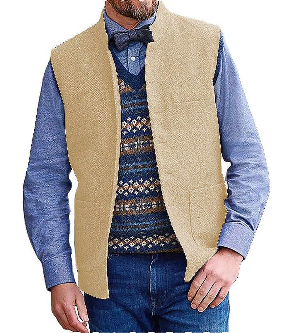 Men's Slim Fit herringbone Stand Collar Waistcoat